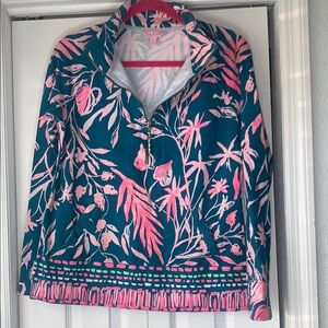 Lilly Pulitzer Pink and Green Sweater with Tropical Pattern